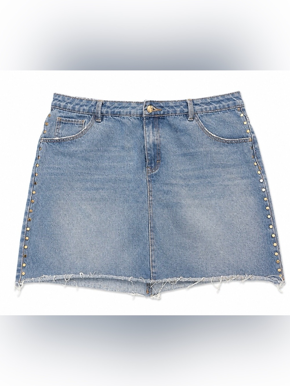 Denim Mini Skirt with Stud Detail - Light Blue